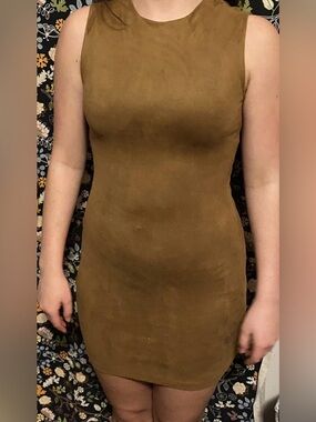 Chloe K Faux Suede Toffee Brown Sleeveless Mini Party Dress SZ. XS EUC